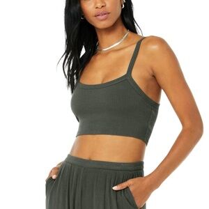 Alo Yoga Ribbed Crop Whisper Bra Tank - Dark Cactus